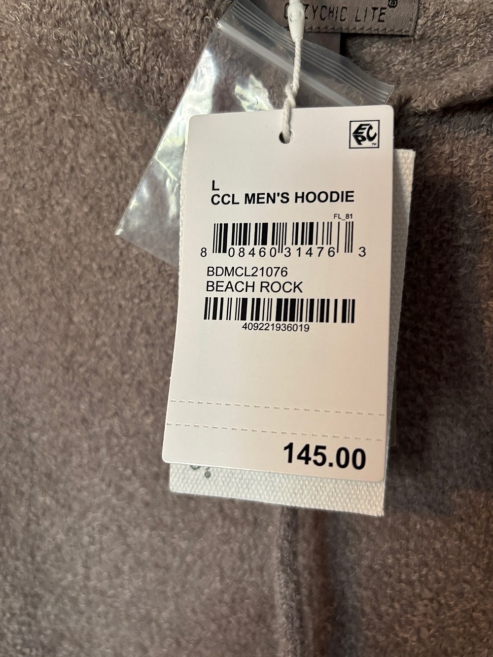 Barefoot Dreams Cozy Chic Lite Men's Hoodie Large NWT in Beach Rock - Picture 6 of 7